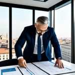 Home 12 비주얼 학습의 발전 방향 - **
"A professional architect in a modern, bright office in Milan, reviewing blueprints with a colle...