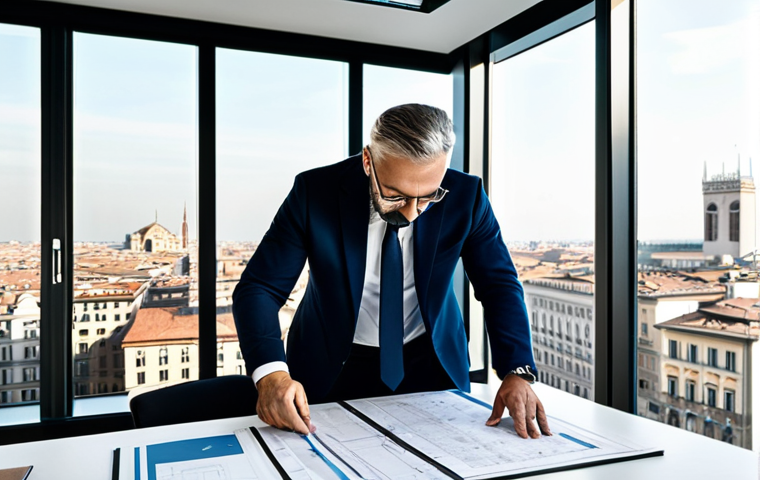 비주얼 학습의 발전 방향 - **
"A professional architect in a modern, bright office in Milan, reviewing blueprints with a colle...