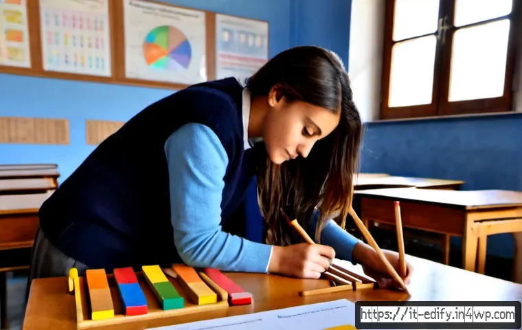 Home 11 시각화 학습의 교육 정책 반영 사례 - Photorealistic Italian public primary school classroom in Florence, a caring teacher guiding diverse...