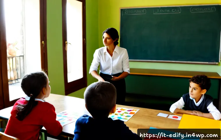 Home 13 시각적 사고를 위한 교육 프로그램 설계 - Photorealistic Italian primary school classroom during a visual-thinking lesson, diverse children ag...